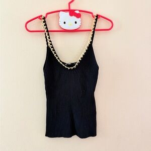Zara Black Top with Gold Chain Accent